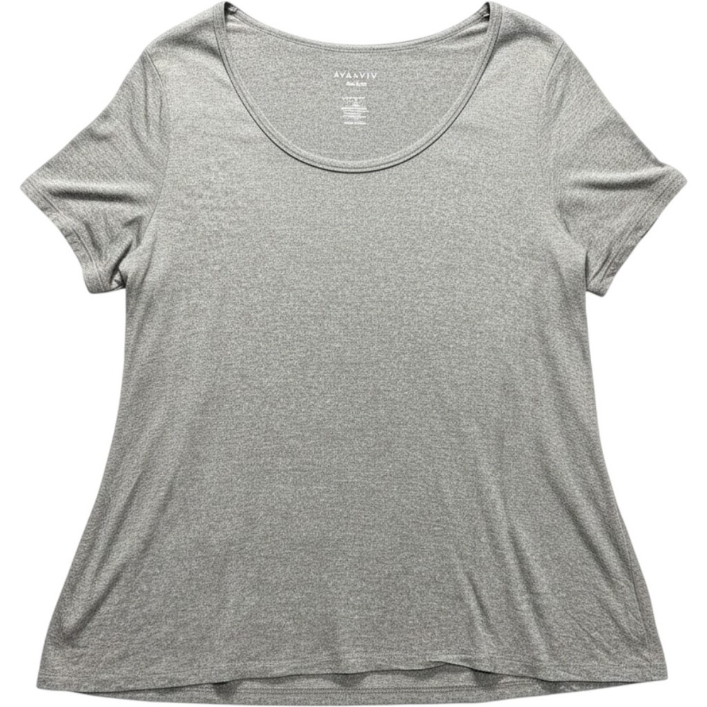 Ava & Viv Short Sleeve Tee Women 2X Gray Heathered Scoop Neck Rayon Blend